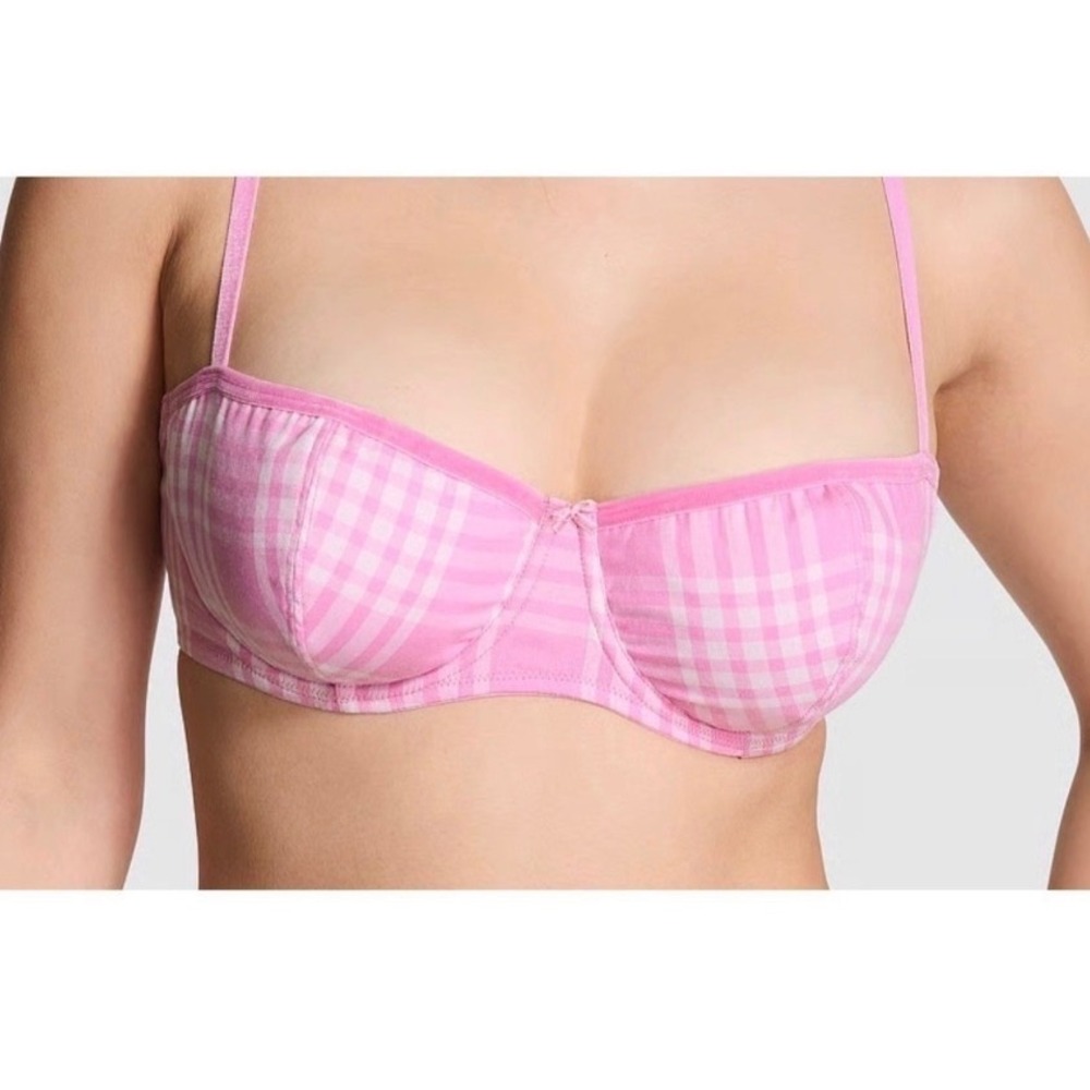 Victoria's Secret PINK Gingham Balconette Bra Pink White Underwire 32B NEW